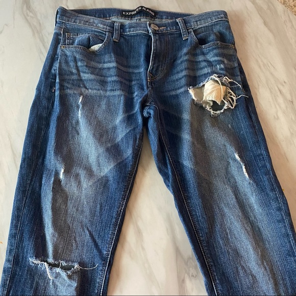 Express Girlfriend Mid Rise Ripped Jeans - Picture 2 of 4